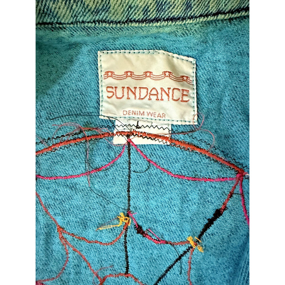 Vintage 90s Aztec Jacket Womens LG Denim Western Fringed Dreamcatcher Poncho - Picture 6 of 7